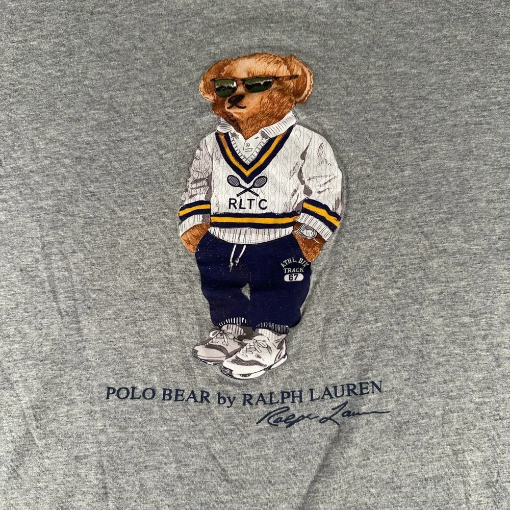 Polo Ralph Lauren Polo Bear T-Shirt Mens M Gray Graphic Tennis Tee Classic Fit